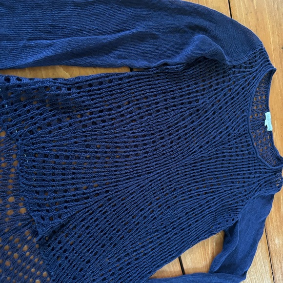 Eileen Fisher 100% Organic Linen Sweater - Open Knit - Navy Blue - Picture 5 of 9